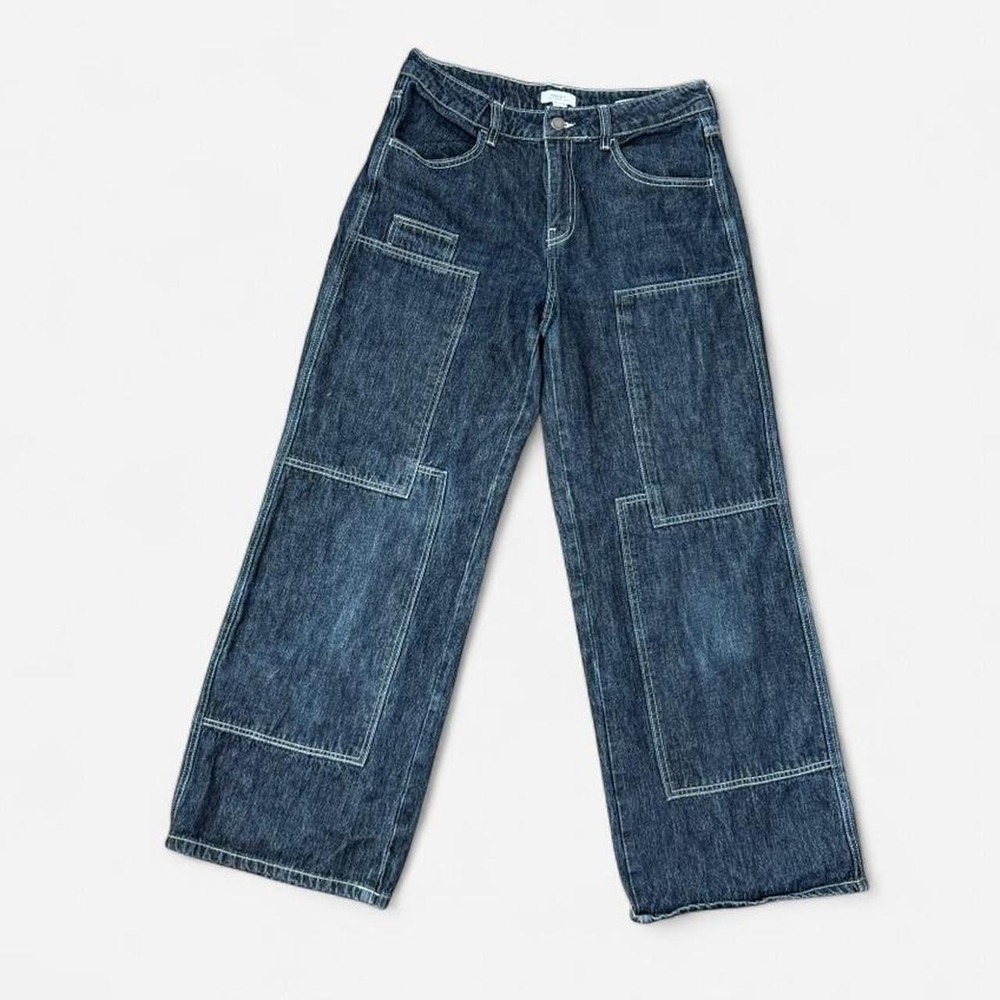 Forever 21 Premium Baggy Wide Leg Patchwork Jeans Women's Size 29 Dark Wash.
